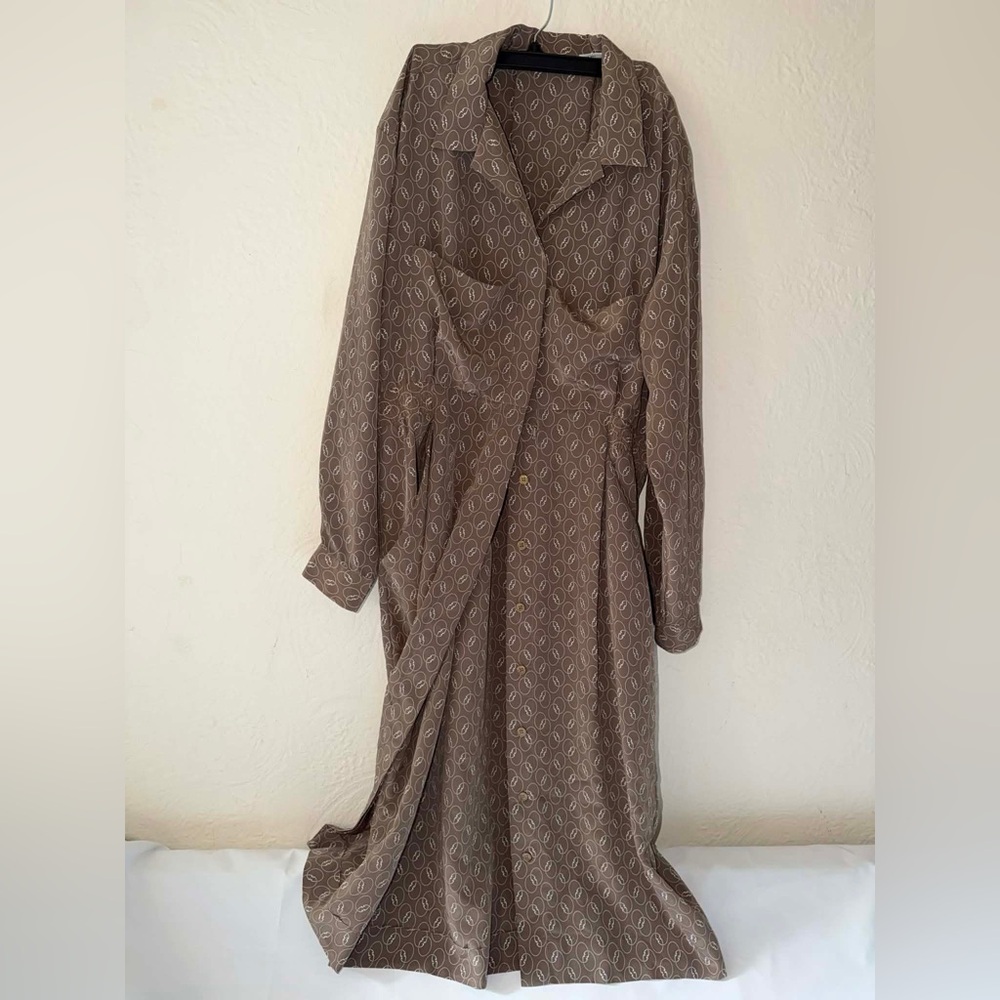 Talbots  Vintage Brown Printed Shirt Dress Women’s Midi Retro Style